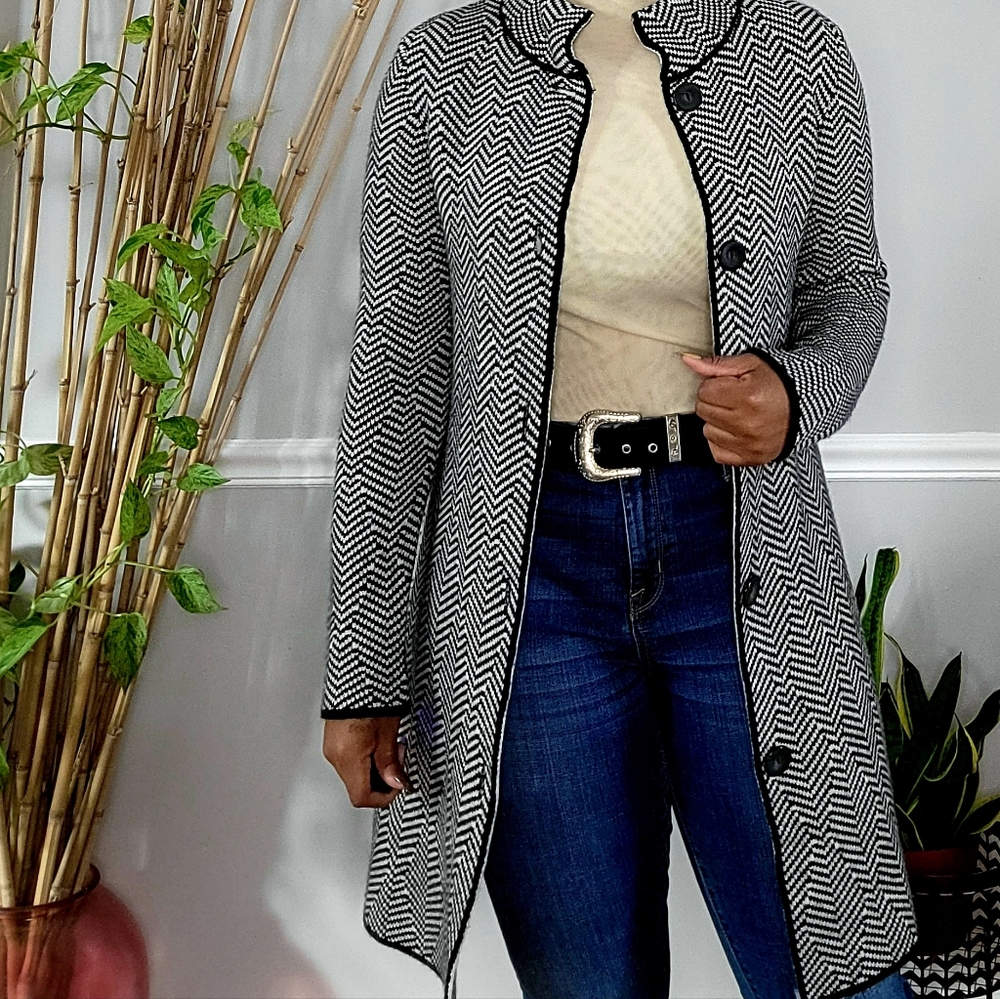 Sweater like trench twill Cocogio jacket L black and white